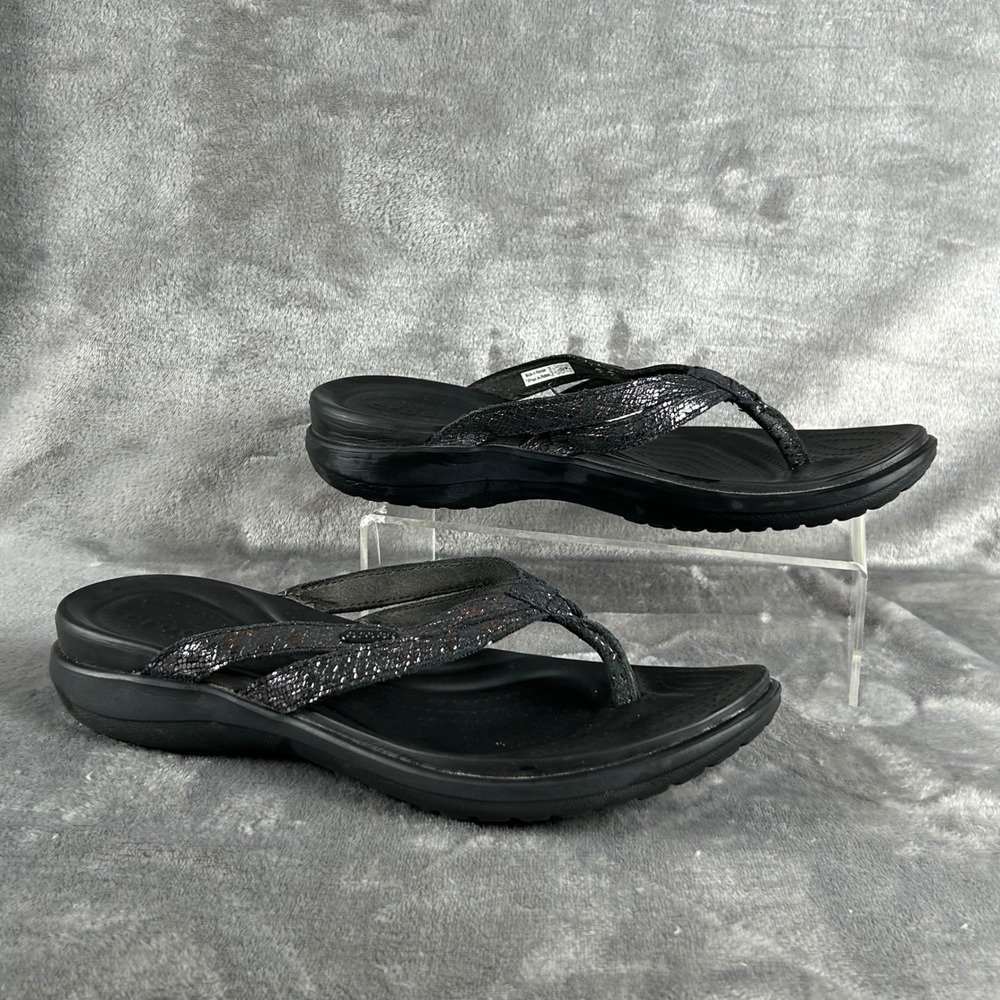 Crocs Womens 10 Meleen Twist Black Metallic Snakeskin Comfort Sandals Flip Flop